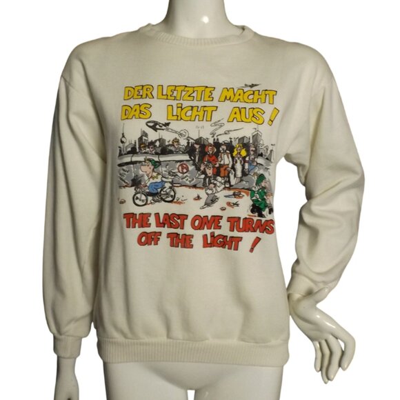 Mimi L Other - GERMAN Novelty/Souvenir Sweatshirt, L, White, Last one turn off the lights, 1989